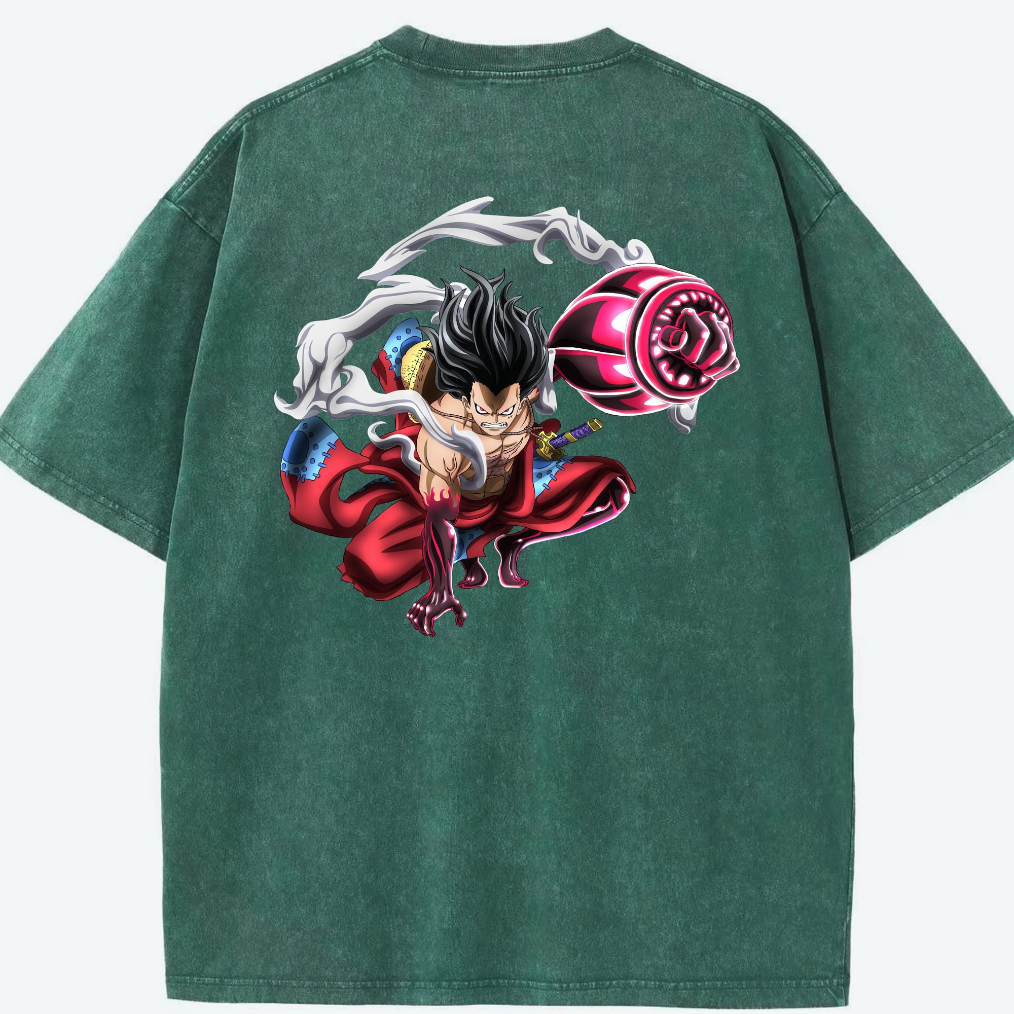ワンピース モンキー・D・ルフィ ONE PIECE Monkey D. Luffy 綿100% ヴィンテージ風 半袖Tシャツ（背面プリント）